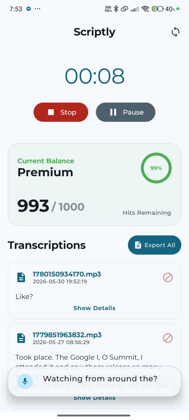 Scriptly recording screen